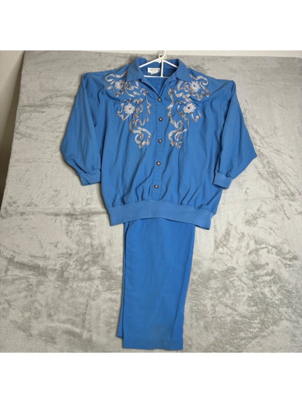 Adolfo Collectibles Blue 2-Piece Set XL With Embroidered Top & Pants Polyester/R - Picture 3 of 11